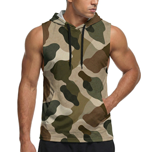 Débardeurs à capuche sans manches camouflage personnalisés pour hommes, idéaux pour l'entraînement et le fitness, avec découpes aux aisselles, vente en gros - Product Image 5
