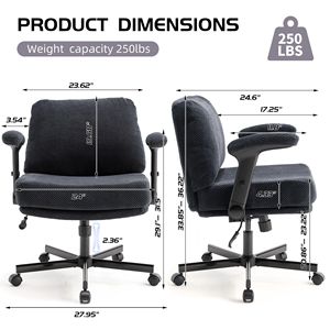 Chaise de bureau Criss Cross avec accoudoirs rabattables, tissu confortable, siège large réglable et coussin épais, roulettes incluses - Product Image 3