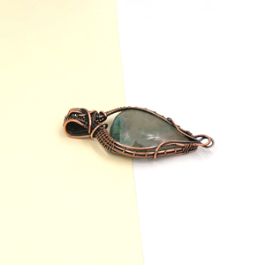 Natural Green Agate Teardrop Wire Wrapped Brass Pendant 30x40mm 18K Gold Plated Gemstone Jewelry for Anniversary Wholesale - Product Image 3