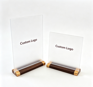 Exhibidor Acrílico con Logotipo Personalizado, Base de Madera, Porta Letreros, Marco Transparente para Menú de Mesa, para Restaurante, Oficina, Promoción Comercial - Product Image 1
