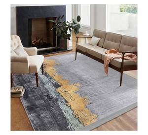 Tapis de luxe abstrait à motifs, lavable en machine, grande surface, style nordique, bleu et or, tapis de sol intérieur, taille personnalisée - Product Image 1