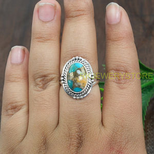 Bague en turquoise bleue, bague en argent sterling 925, bague de déclaration au design artisanal pour femme, bijoux en turquoise - Product Image 4