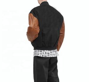 Veste universitaire intelligente de haute qualité, col montant, corps en laine véritable, manches en cuir, appliques, réversible, style urbain parfait - Product Image 5