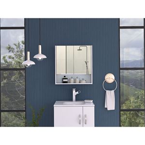 Armadietto Portamedicinali Rettangolare Bianco Manchester con Specchio per Bagni - Product Image 4