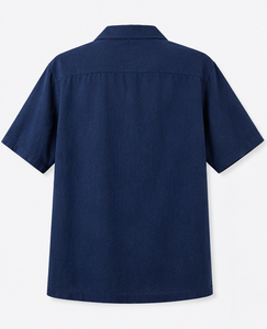 เสื้อเชิ้ตผู้ชายสีน้ำเงินกรมท่า ปกติดกระดุม แขนสั้น สไตล์ลำลอง - Product Image 5