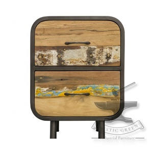 Table d'appoint industrielle en bois récupéré Mobilier polyvalent pour la maison Salon Salle à manger Chambre à coucher & Extérieur & Utilisation de cave à vin - Product Image 2