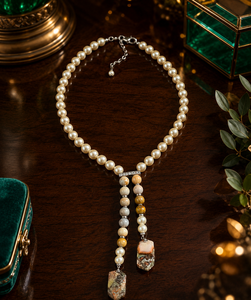 Collier tendance 2026 en perles de culture avec double pampille pour femme, bijou élégant en Y, cadeau idéal - Product Image 5
