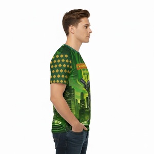 Camiseta Deportiva Casual para Hombre, Estilo Europeo y Americano, con Estampado Digital, Cuello en V, Corte Ajustado, Dobladillo Curvo, Gruesa - Product Image 5