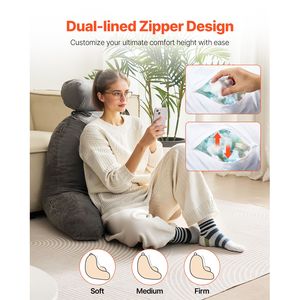 Large Bed & Reading <b>Pillow</b> with Removable Headrest Washable Short V Shredded <b>Memory</b> Foam 3 Pockets for Bed Rest & Reading - Product Image 3