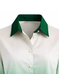 Camisa de Mujer con Botones y Manga Larga, Color Degradado de Blanco a Verde Esmeralda, Blusa Casual de Oficina, Fabricante de Ropa Personalizada OEM - Product Image 5