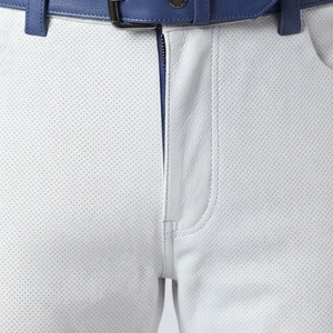 Pantalon de motard en cuir véritable pour homme, taille ajustable, coupe slim, pour moto - Product Image 4