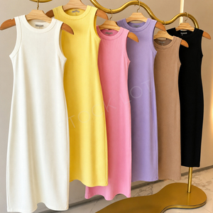Vestido ajustado de punto acanalado sin mangas, largo midi hasta la rodilla, con opción de entrega rápida, lote en stock de Bangladesh, MOQ bajo. - Product Image 6
