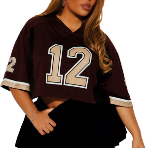 Maillot de football américain court en maille noir et or personnalisé, col en V, surdimensionné, en polyester, décontracté, sportif, pour femme - Product Image 3