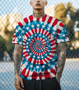 Camiseta de Manga Corta para Hombre, Verano, 180 GSM, Estampado Tie Dye Arcoíris, 100% Algodón, 180 GSM, Fabricación OEM, Venta al Por Mayor - Product Image 5