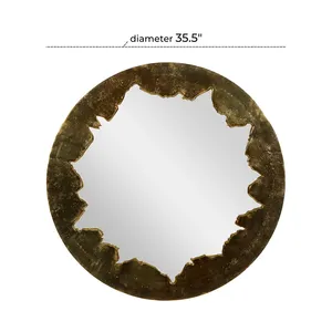 Miroir mural circulaire plaqué or avec bordure irrégulière, design contemporain abstrait, décoration d'intérieur pour salon - Product Image 3