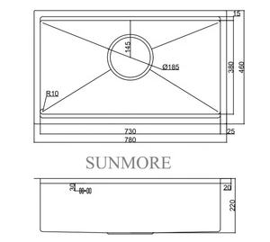Fregadero de cocina moderno de un solo tazón, modelo Hairline 7846-1, de acero inoxidable 304, forma rectangular, hecho a mano en Vietnam, con un precio muy bueno. - Product Image 6