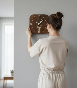 Round Wooden Art Deco Silent Quartz <b>Battery</b> Powered Hanging Wall <b>Clock</b> Decorative Timepiece for Living Room Bedroom - Product Image 3