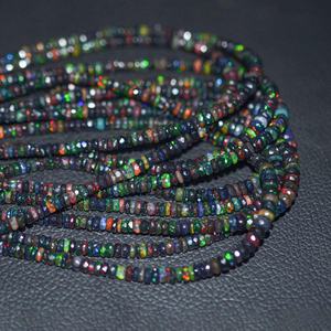 Opale éthiopienne noire naturelle 3mm 4mm 5mm à facettes Rondelle pierres précieuses perlées en gros Lot d'opale noire perles en vrac forme fabricant - Product Image 4