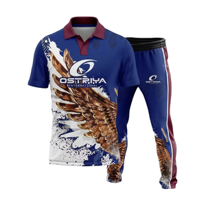 ชุดเสื้อคริกเก็ตครึ่งตัวและกางเกงสำหรับผู้ชาย Ostriya Intl แบบสั่งทำพิเศษ พิมพ์ลายด้วยความร้อนด้านหน้า สำหรับผู้ใหญ่ทุกขนาด 100% ผ้าสั้น ไซส์พลัส - Product Image 1