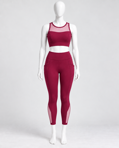 Women's Mesh Panel Sports Bra High Waist <b>Side</b> <b>Pocket</b> <b>Leggings</b> Set 2 Piece Gym Activewear Custom Private Label Wholesale - Product Image 3