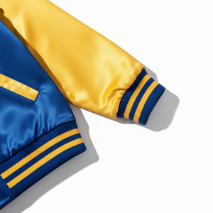 Premium Custom Unisex Satin Varsity Jacket | High-Quality Retro Baseball Bomber | Classic Royal Blue and Yellow Letterman Jacket - Product Image 3