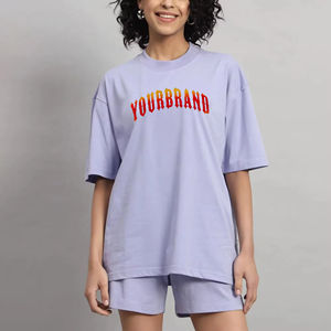 Conjunto de Dos Piezas de Camiseta Corta Informal para Mujer, Última Moda en Ropa Casual de Verano de Algodón, Personalizable - Product Image 1