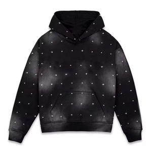 Sweat-shirt à capuche noir pour homme, imprimé à pois avec strass, coupe ample, décontracté, en polyester tricoté, pour l'automne - Product Image 2