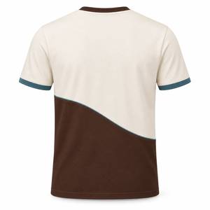 Premium <b>Mens</b> <b>Ivory</b> Mocha Jersey Fabric Crew Neck T-<b>Shirt</b> with Front Print Teal Trim Breathable & Eco-Friendly for Casual Wear - Product Image 5