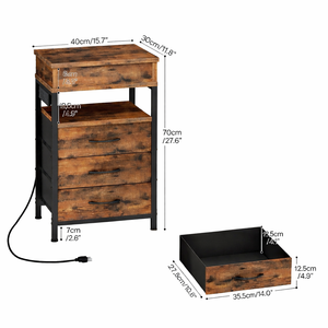 ELVROGEST SA Industrial Nightstand with Wireless Charging Station, 3 Drawers, USB Ports, Rustic Wood <b>Bedside</b> <b>Table</b> Storage - Product Image 2