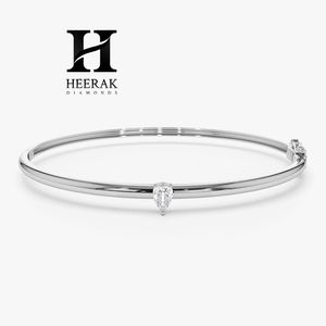 Minimalist Pear Cut Diamond <b>Bangle</b> 14K 18K <b>Solid</b> White <b>Gold</b> Solitaire Lab Grown Diamond Bracelet IGI Certified Fine Jewelry - Product Image 1