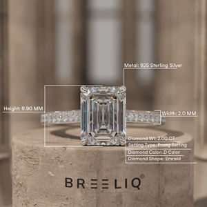 Anillo de Compromiso con Diamante Corte Esmeralda de 2CT, Solitario, Plata de Ley 925, Banda Pavé, Engaste de Garras, Elegante Anillo de Propuesta de Matrimonio - Product Image 1