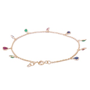 Bracelet minimaliste en or jaune massif 18 carats pour femmes et filles Bijouterie fine Saphir émeraude Forme de poire pour mariages Fêtes Cadeaux - Product Image 3