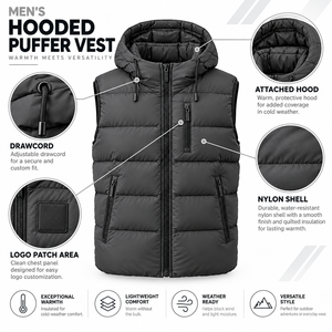 Chaleco Acolchado para Hombre con Capucha y Cuello Alto, Ecológico, Transpirable, Sin Mangas, Chaqueta de Invierno, Resistente al Viento, Relleno de Algodón - Product Image 3