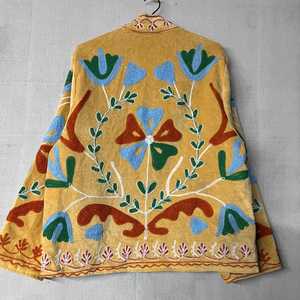 Velvet Woven Floral Embroidery Suzani Dress Mandarin Collar <b>Boho</b> Style Long Sleeve Loose Fit Handmade Natural Summer Autumn Wear - Product Image 2