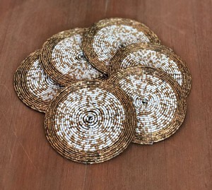 Round Textile <b>Coaster</b> with Gold Embossed Floral Design Teal Color Modern Style Promotional Use - Product Image 3