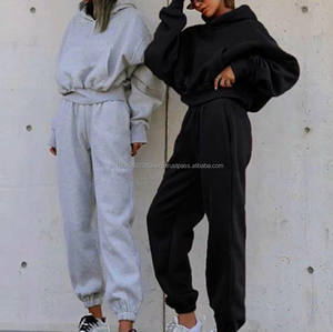 Factory Custom <b>Crop</b> <b>Top</b> Hoodie Set Blank Casual Short <b>Top</b> Cropped Two Piece Women Set Oversized Hoodies - Product Image 3