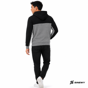 เสื้อฮู้ดดี้โอเวอร์ไซส์พิมพ์ลายบล็อกสีสำหรับผู้ชาย SINEWY ผลิตจากผ้าฝ้ายเฟรนช์เทอร์รี่ 100% สีเทา-ดำ เป็นมิตรต่อสิ่งแวดล้อม สวมใส่สบาย - Product Image 4