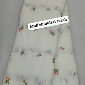 Tissu en coton Chanderi de qualité supérieure, 75 GSM, avec broderie florale multicolore, largeur 58 pouces, textile doux et respirant pour robes - Product Image 2