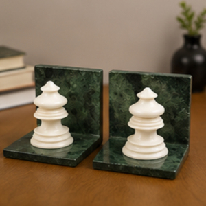 Green Baroda / Banswara Bookends <b>White</b> Pagoda Shape Green Base Traditional Home Decor Craft Art - Product Image 5