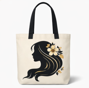 Bolsa de Mano de Lona Moderna con Diseño de Silueta Floral, Tamaño Mediano, para Uso Diario, Bolsa de Compras - Product Image 1