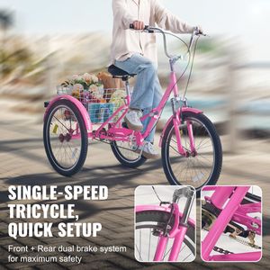 Triciclo Pieghevole per Adulti in Acciaio al Carbonio da 26 Pollici con Cesto Grande e Sedile Regolabile, Bici a 3 Ruote Cruiser - Product Image 4