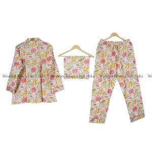 Conjunto de Pijama de Verano para Mujer, 100% Algodón Natural, Estilo Vintage, 3 Piezas, Camisa con Botones, Encaje Floral, Ropa de Dormir Cómoda - Product Image 4