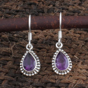 ต่างหูพลอยแอมะทิสต์ธรรมชาติทรงหยดน้ำ เงินแท้ 925 สำหรับผู้หญิง โรงงานผลิตเครื่องประดับชั้นดี ขายส่ง - Product Image 1