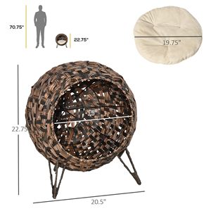 20.5\" Elevated Banana <b>Leaf</b> Kitten House Condo Hand Woven Braided Cat Bed with <b>Cushion</b> Brown Pet Bed - Product Image 2