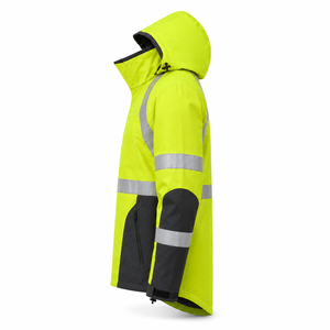 Veste de travail haute visibilité réfléchissante, résistante à l'eau, couleur lime charbon, à capuche, dos en X, personnalisable, vente en gros, coque 300D - Product Image 3