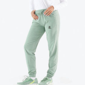 Women's Light Green Knitted Straight <b>Ankle</b>-Length Pants With Drawstring Waist And Logo On Right Leg Casual Spring Wear - Product Image 4