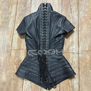 Luxury Premium Black <b>Leather</b> Gothic <b>Corset</b> Jacket For Women | High Neck Zip Front Structured Avant Garde Fashion <b>Top</b> - Product Image 3