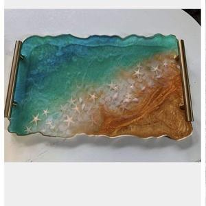 Plateau en résine époxy floral fait main – Organisateur décoratif de table basse et de coiffeuse, cadeau de luxe, plateau de décoration pour la maison - Product Image 2