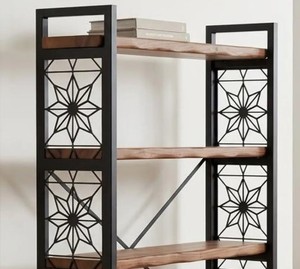 Modern Industrial <b>Wooden</b> Etagere Shelf 5-Tier with Metal Frame Freestanding Backless <b>Bookcase</b> For Living Room Home Furniture - Product Image 5