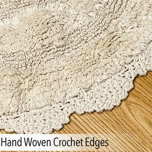Tapis de bain demi-cercle en coton fait main, style vintage chic, couleur unie, avec dos antidérapant en caoutchouc, lavable en machine, pour usage domestique - Product Image 3